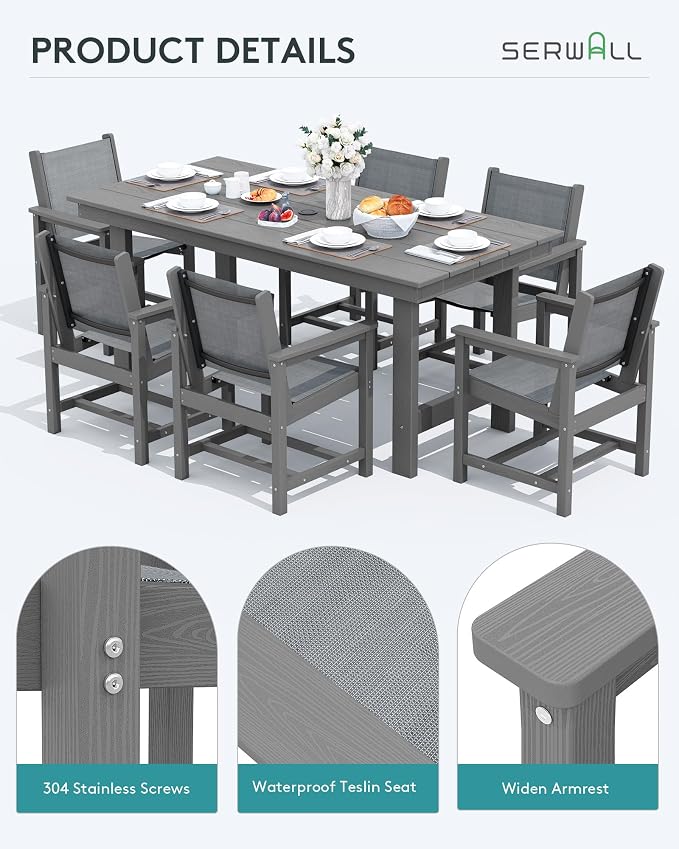 SERWALL 5 Pcs HDPE Patio Dining Set with 1 Table & 4 Woven Chairs, Black | HDPE Outdoor Dining Set with Rectangular Table & 4 Woven Chairs, All-Weather Patio Dining Furniture