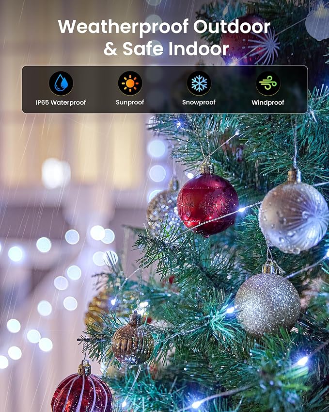 Minetom Solar Fairy Lights, 2 Pack Total 66 FT 200 LED Solar String Lights | IP65 Waterproof Twinkles Lights with 8 Modes, Christmas Lights Outdoor for Patio Party Garden Yard Tree Decor (Cool White)