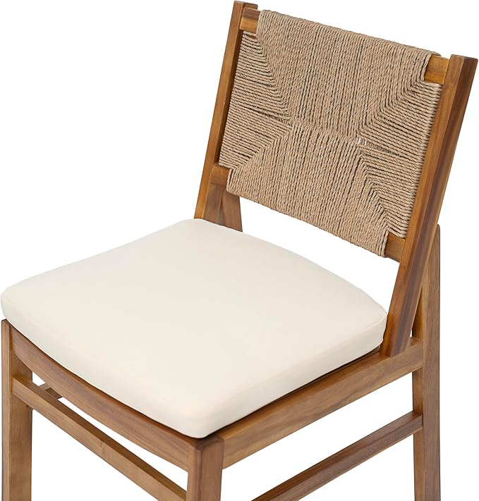 Christopher Knight Home Mave Acacia Wood Dining Table Set for 8, 9 Piece Patio Extendable Dining Table & Armless Chairs Set Of 8 with Cushion & Wicker Back, Patio Furniture Set, Cream+Light Brown+Teak