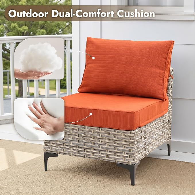 8 Pieces Outdoor Sectional Patio Furniture Set with Swivel Rocking Chairs,Conversation Sets Rattan Wicker L Shaped Couch,Modular Outdoor Sofa for Porch Balcony Backyard Orange