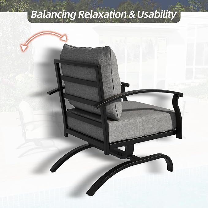 Kurapika 2 Pieces Patio Furniture Set, Outdoor Metal Rocking Chair, Patio Bistro Set Rocker with Thickened Cushions for Porch Garden Deck, Grey