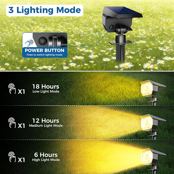 8 Pack Solar Lights Outdoor, Spotlights Outdoor Waterproof 3 Modes, 2-in-1 Auto On/Off Solar Spot Landscape Lighting Outside for Tree Plants Yard Garden Pathway, Warm White