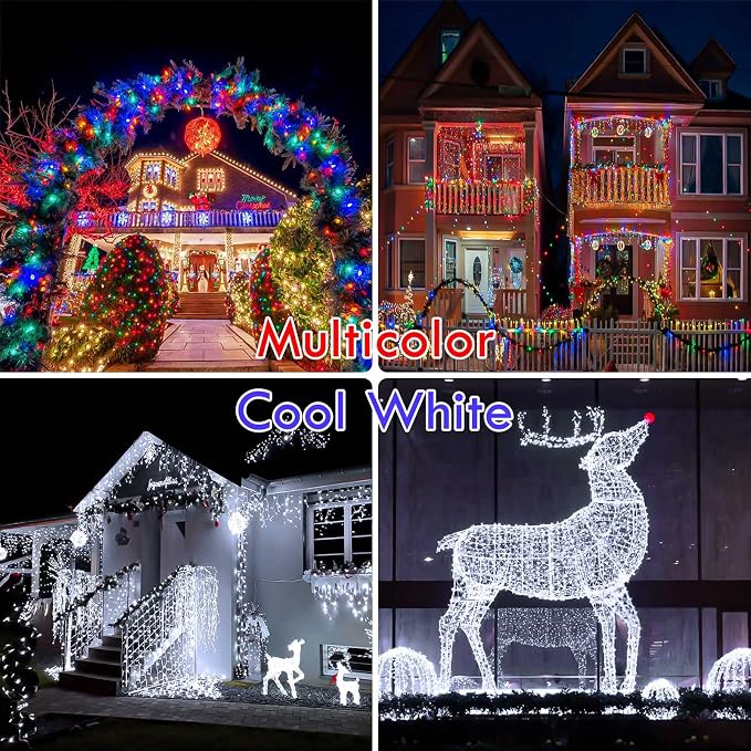 200 LED Connectable String Lights with Remote, Cool White to Multicolor | 11 Modes, Timer, 66FT Clear Wire Waterproof Color Changing Twinkle Fairy Lights Plug in for Bedroom Patio Xmas Tree Decor