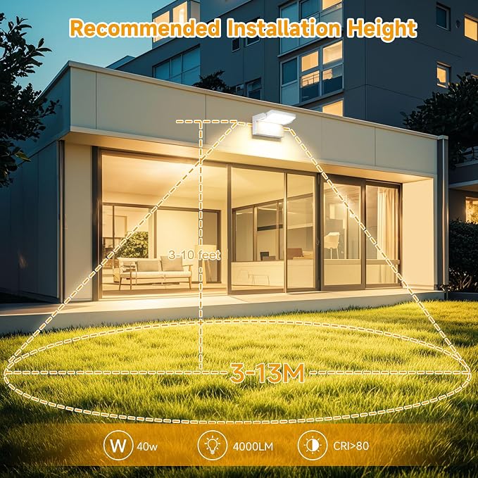 3Pack Outdoor LED Wall Light 40W White Flood Lights 350°Rotation Exterior Lighting Fixture Commercial Security 3000K Waterporof for Barn Yard Garage Building Area Backyard