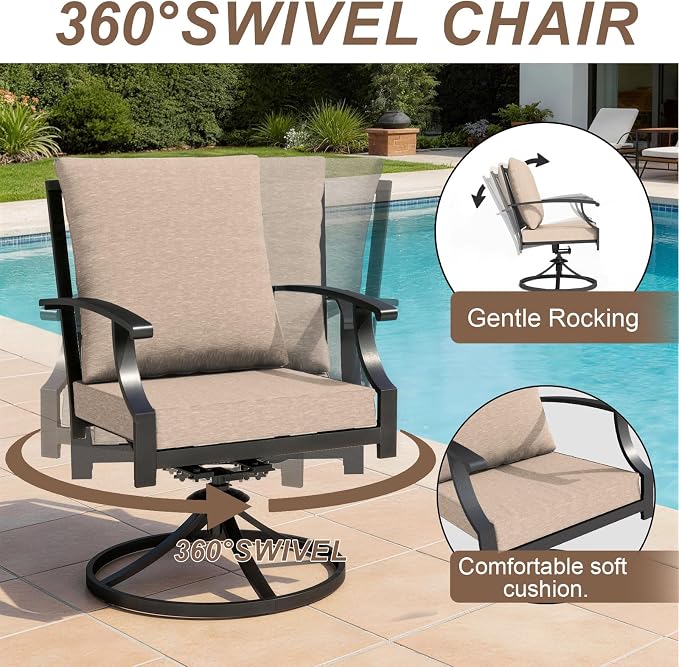 7 Pieces Patio Dining Set Outdoor Conversation Set,Metal Outdoor Furniture Set with Umbrella Hole Cut-Out 78.7" x 35.4" Table and 8 Metal Chairs for Backyard,Garden,Sand