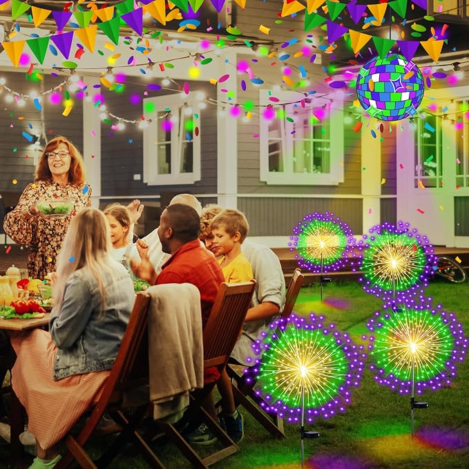 Tujoe Halloween Decoration Outdoor 4 Pack Solar Firework Light with 180 LED Halloween Solar Lights 8 Lighting Modes for Yard Garden Pathway Party Decoration(Green, Yellow, Purple)