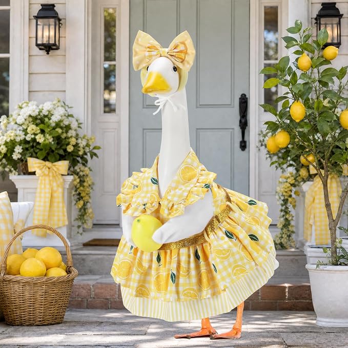 Summer Porch Goose Outfits for 23 Inch Lawn Statue | Lemon Costume for Plastic/Cement Statue, Duck Sculpture Clothes for Yard Patio Party Decoration