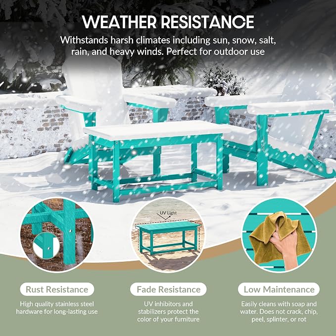 WestinTrends Malibu Outdoor Coffee Table, 35" x 17.5" All Weather Poly Lumber Patio Adirondack Coffee Table for Garden Lawn Porch Balcony, Turquoise
