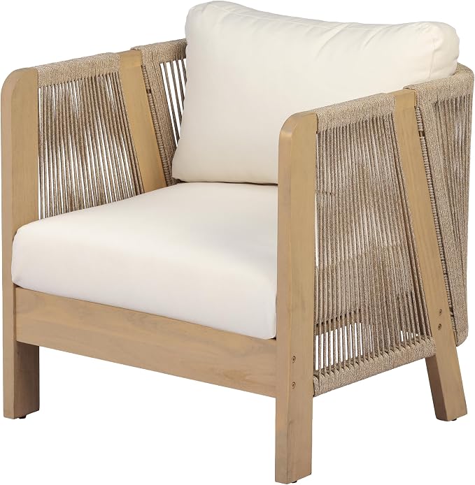 Christopher Knight Home Dalba 4-Seater Patio Furniture Set with Removable Cushion, 5 Piece Outdoor Acacia Wood Conversation Set, Wooden Outdoor Sectional Sofa Set, Beige+Light Teak