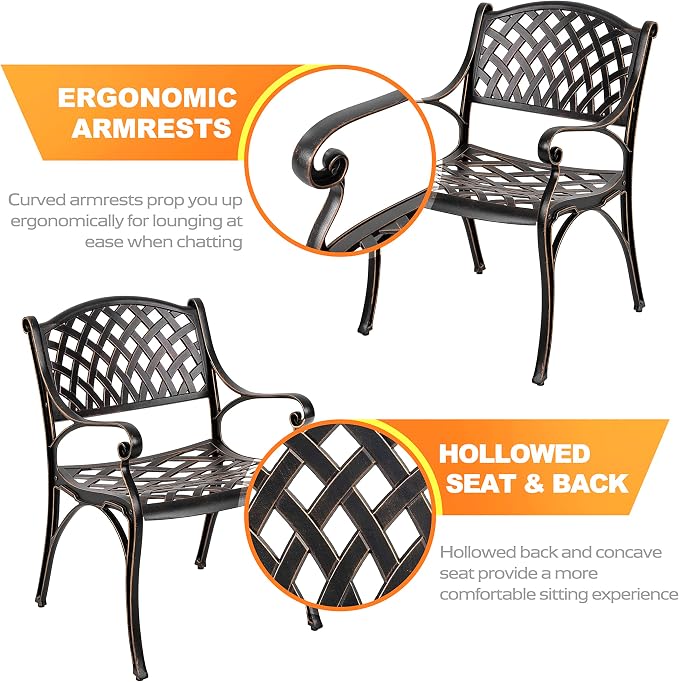 NUU GARDEN Outdoor 5-Piece Patio Dining Set, 4 Patio Chairs and 42'' Round Dining Table with 2.24" Umbrella Hole, Cast Aluminum Frame, for Patio, Deck, Garden, Backyard, Balcony, Antique Bronze