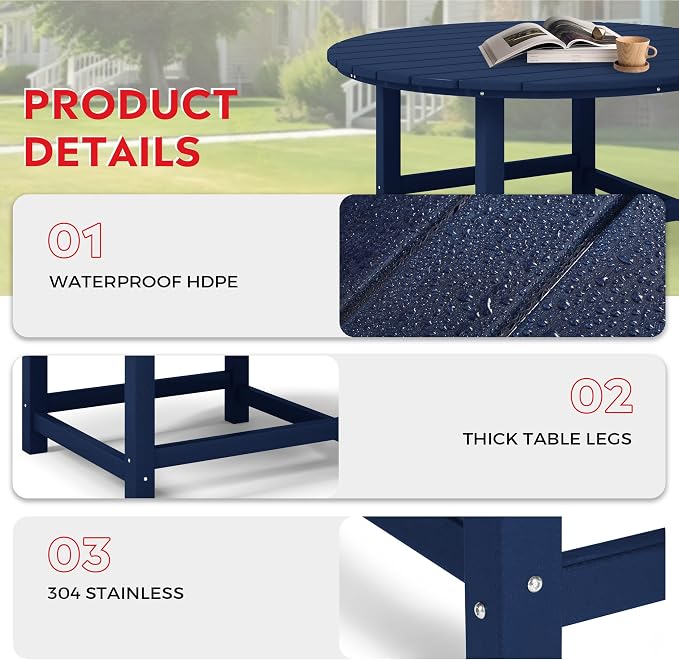 Costaelm Kids Dinner Table, Toddler Play Desk Student Desk Outdoor Childrens Picnic Tables for Children Arts & Crafts, Snack Time, Multi-Activity Table for Ages 2-8 in Home/Outside, Navy Blue