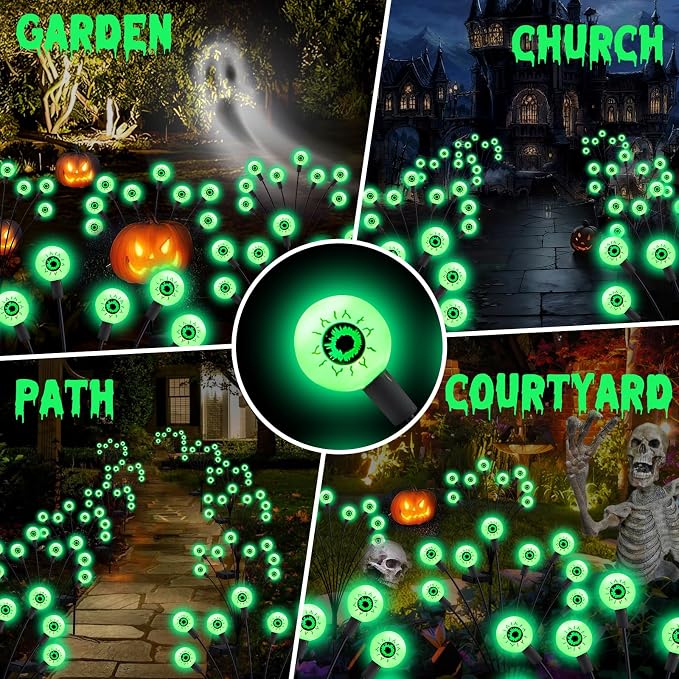 ASMAD Halloween Decorations Outdoor Solar Scary Eyeball Lights,4Pack 32LEDs | Halloween Lights, Halloween Decor, Green Eyeball Swaying Lights, Solar Path Lights Waterproof for Garden/Patio/Party Decor