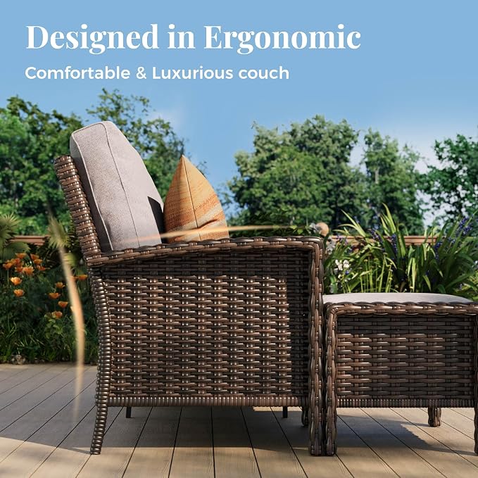 MIXPATIO 6-Piece Wicker Patio Furniture Set with Swivel Chairs, High Back Outdoor Sofa with 5.5-inch Thick Cushion, All-Weather Wicker Patio Conversation Set for Deck Yard Pool, Grey