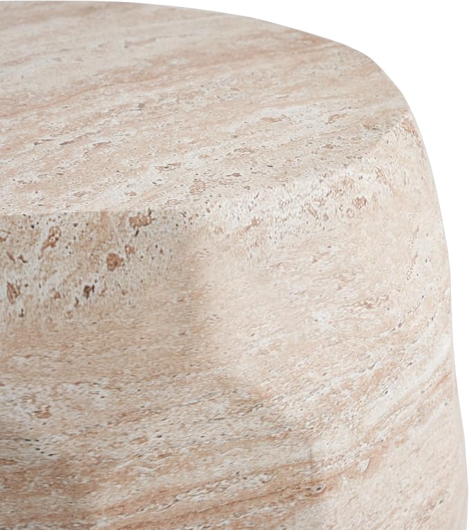 15.25" Outdoor Indoor Lightweight Concrete Round Side Table,Beige | Travertine Finish