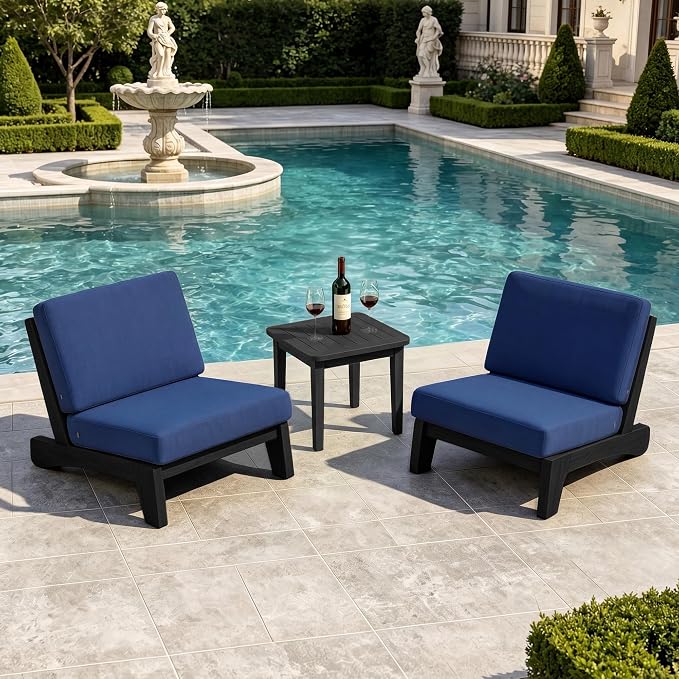 Pia Ricoo Patio Chairs Set of 2, Heavy Duty Wood Patio Furniture Set with Thick Cushions, Bistro Set All-Weather Outdoor Chairs for Balcony, Deck, Poolside, Porch - Navy/Dark