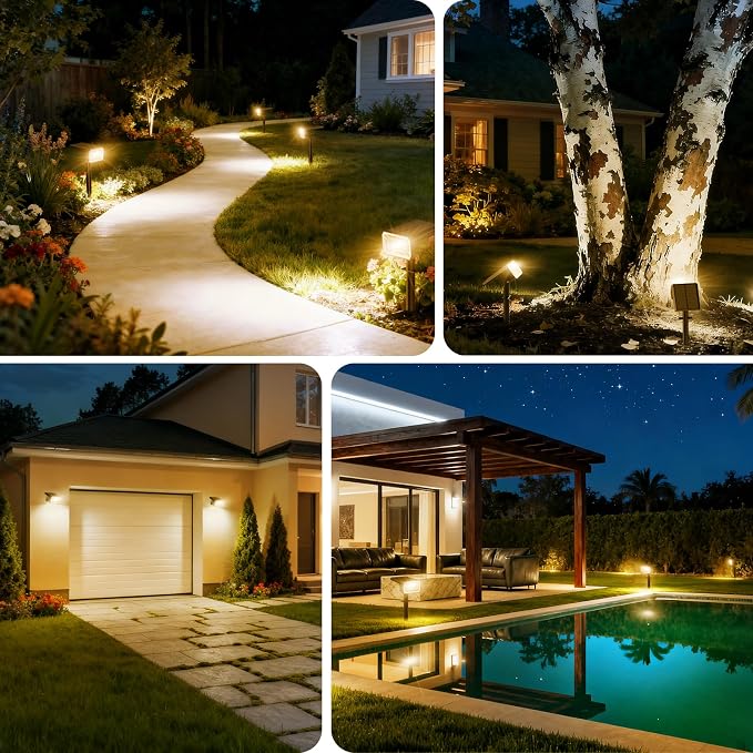 800Lumens Solar Spot Lights Outdoor, 8 Pack Solar Landscape Lights, 100 LEDs, 4 Lighting Modes, IP65 Waterproof, 2-in-1 Solar Spotlights/Uplights for Yard Garden Pathway Driveway(Warm White)