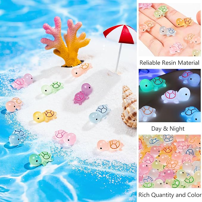 50PCS Luminous Mini Resin Sea Turtles Figurines Cute Tiny Turtles for Micro | Mini Resin Sea Turtles, Sea Turtles Figurines Glow in The Dark, Cute Tiny Turtles Bulk, Cake Toppers Ocean Theme DIY Hidden