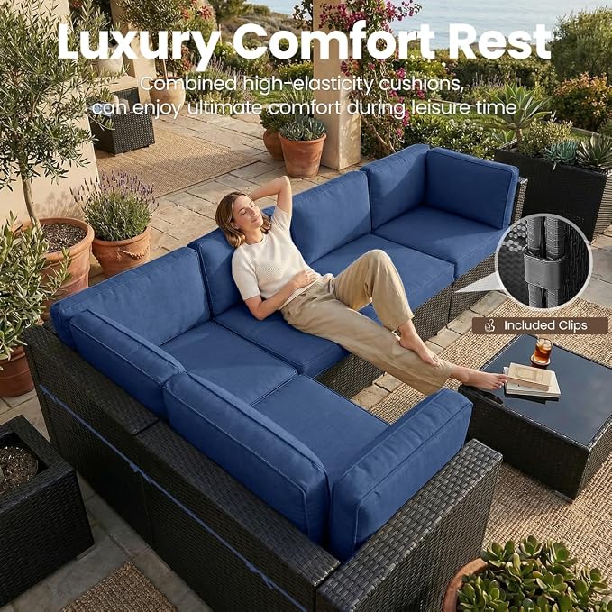 10 Pieces Patio Furniture Set with 44" Propane Gas Fire Pit Table, Outdoor Sectional Wicker Conversation Sofa Sets with Coffee Table