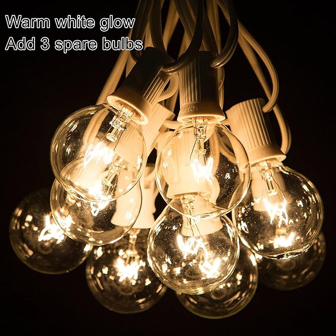 Abeja 50Ft Outdoor Patio String Lights with 53 Clear Globe G40 Bulbs | Hanging Backyard Deck String Light for Patio Porch Bistro Gazebos Pergolas Balcony Wedding Gathering Parties Decor, White