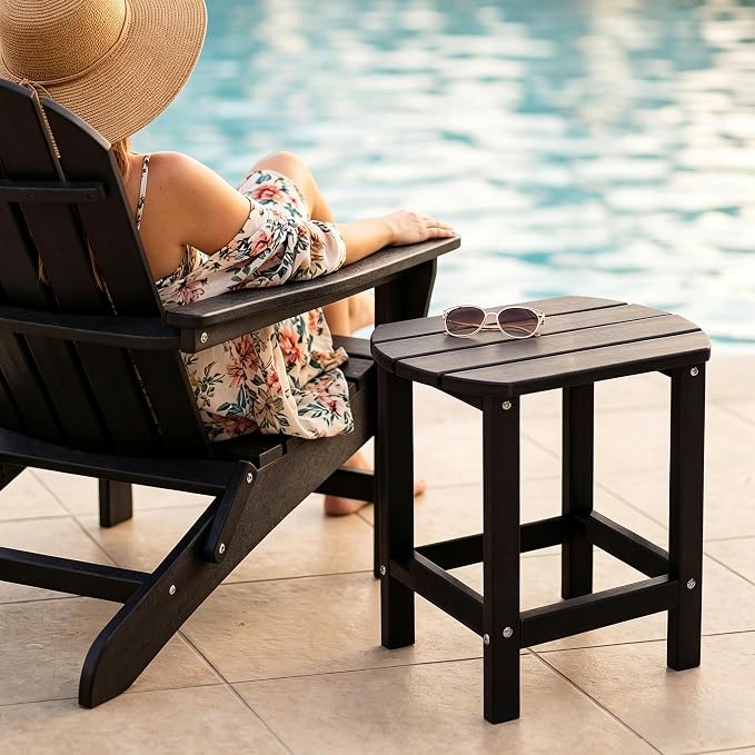 AMILY HDPE Outdoor Side Table, Weather Resistant Patio End Table, Heavy Duty Adirondack Side Table for Garden, Balcony, Poolside, Easy Assembly (Black)