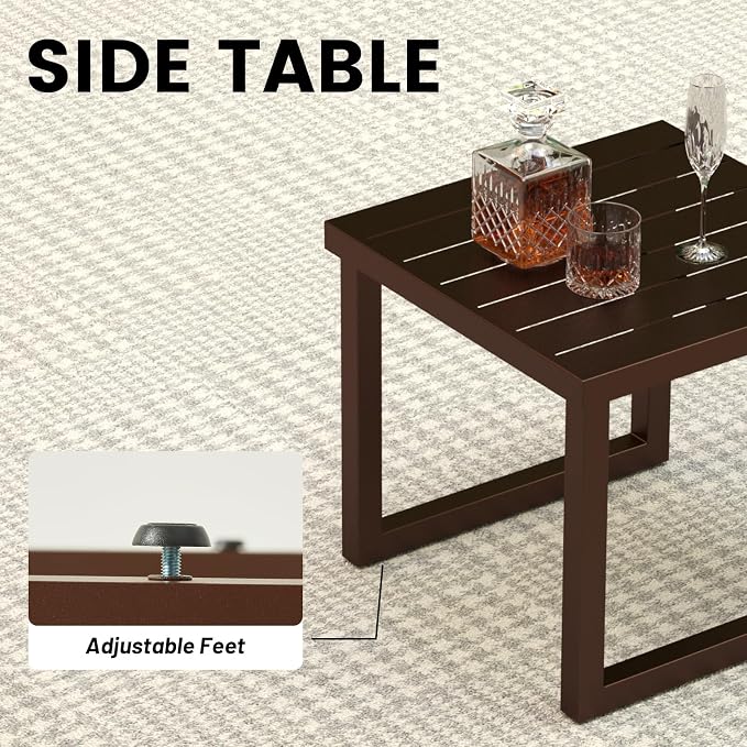 2-Seat Aluminum Patio Furniture Set with Ottomans & Coffee Table, Oversized Outdoor Conversation Set, Weather-Resistant for Backyard, Deck, Balcony – Brown