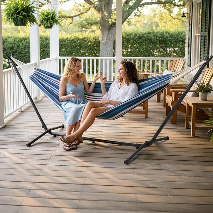 ONCLOUD Portable Hammock with Stand for outsides, 9ft Space Saving Steel Stand Includes Portable Carrying Case (Purple Blue)