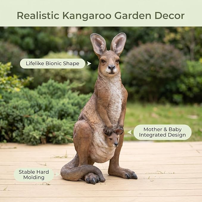 22.4" Realistic Kangaroo Outdoor Garden Statue | Resin Outdoor Gardens, Sturdy 6.6 lbs Weighted Base, Fully Assembled