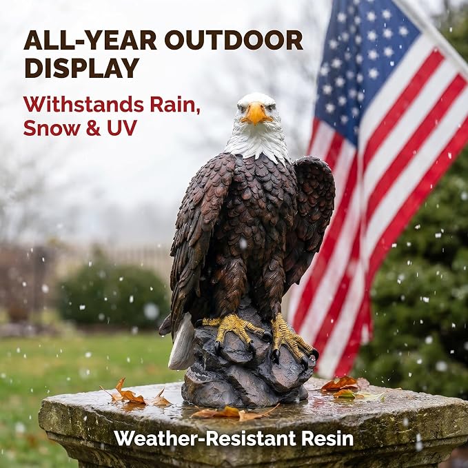 24.4" Large Standing Bald Eagle Statue, Brown | Hand-Painted Resin, American Eagle Sculpture, Outdoor Lawn Yard Decor, For Home Patio Courtyard