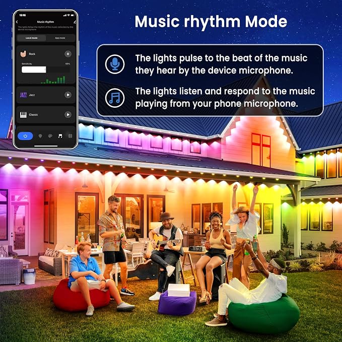 Smart Permanent Outdoor Lights for House, 200ft with 96 RGB+IC Outdoor Permanent Lights, P67 Waterproof with DIY Scene for Halloween Christmas Decor, Remote Control, Work with Alexa, Google Assistant