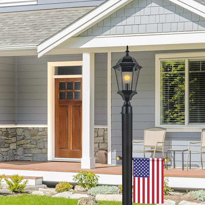 Design House Oak Creek Outdoor Post Light, Textured Black Post Lantern with Clear Beveled Glass, E26 Medium Base, Wet Rated Exterior Lamp for Driveways, Walkways, Porches & Patios, 589192-TBK | Post Mount, Traditional, Aluminum, Lighting, 589192-TBK