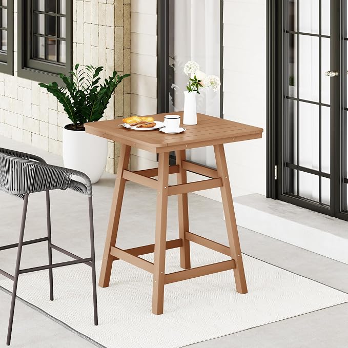 WestinTrends Malibu Square Outdoor Patio Counter High Bistro Bar Table with Umbrella Hole 37" Tall, Teak