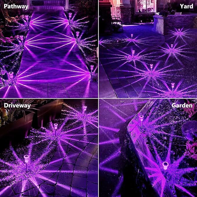 Halloween Solar Lights Outdoor 15 Pack LED Purple Pathway Lights | Waterproof Halloween Decorations Outdoor for Yard Garden Walkway Outside Driveway Landscape Path, Auto On/Off, Spike Pattern