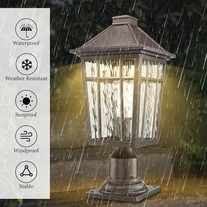 Darkaway 2pcs Large Outdoor Post Lights Lamp Post Light Fixture, 17inch Waterproof Aluminum Housing with Water Ripple Glass for Garden Patio Pathway