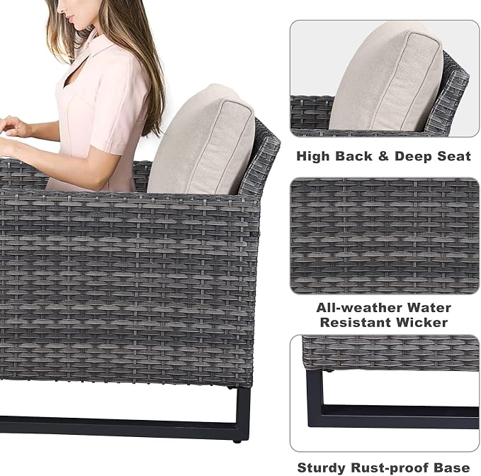 Belord 7 Piece Outdoor Furniture Patio Wicker Sofa Set Beige