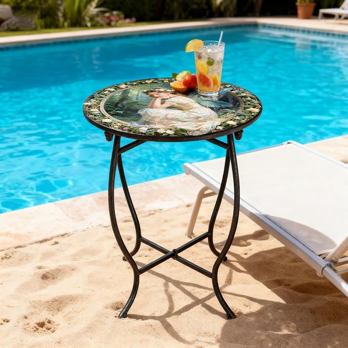 Indoor Outdoor Side Table, Metal Round Side Table, Weather Resistant Patio Table for Porch Yard Balcony, Easy Assembly