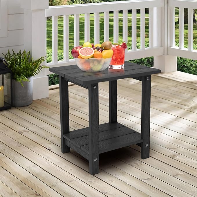 Melucivi Weather Resistant Outdoor Side Table, Double Small Adirondack Side Table for Adirondack Chair - Indoor Outdoor End Table, Patio Table for Pool, Deck and Porch (Black)