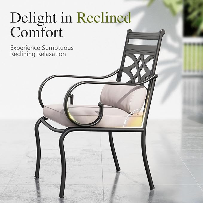 Sophia & William Patio Dining Set, Steel, Black | Umbrella Hole, E-Coated, Cushions Included, For Patio, Garden and Yard