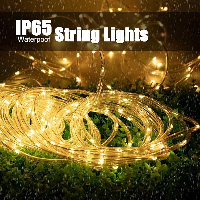 Brightown 72FT 200LED Solar Rope Lights, Warm White 1PACK | IP65 Waterproof Solar Fairy Lights with 8 Lighting Modes, Outdoor String Lights for Party Garden Yard Holiday Tree Decoration