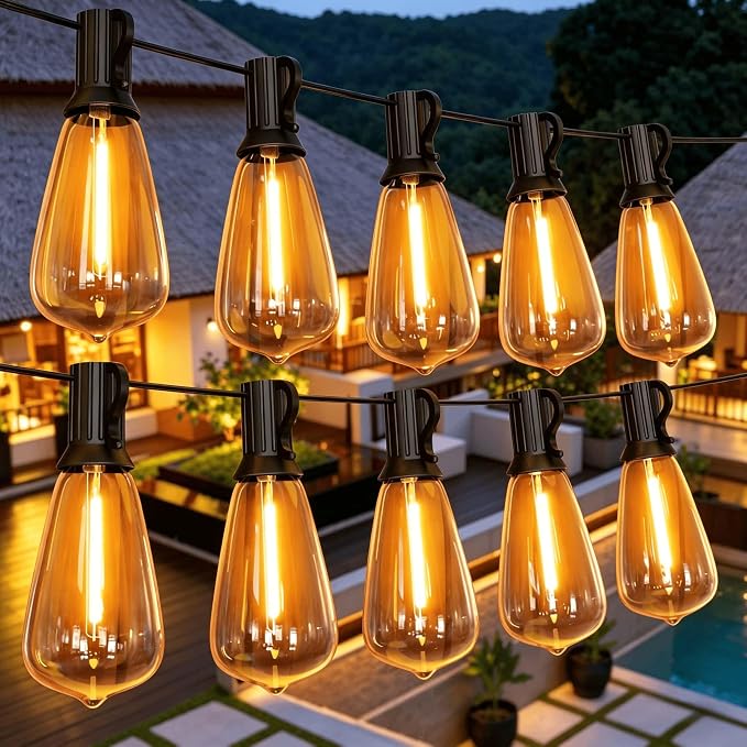 GPATIO Outdoor String Lights, 100FT ST38 Bulbs Shatterproof Patio Lights, Waterproof Dimmable Outside Hanging Light, Connectable LED Outdoor Lights for Backyard, Porch, Party, Garden, Home Decor