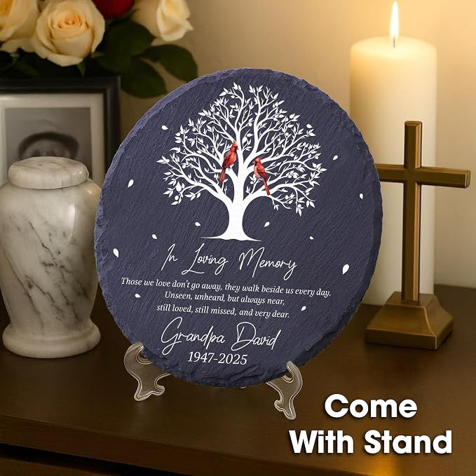Personalized Memorial Garden Stone Plaque, Remembrance Grave Marker, Sympathy Gifts for Loss of Mom, Dad, Husband, Brother, Grandpa, Grandma, Aunt, In Memory of Loved One Gifts, Home Garden Decor