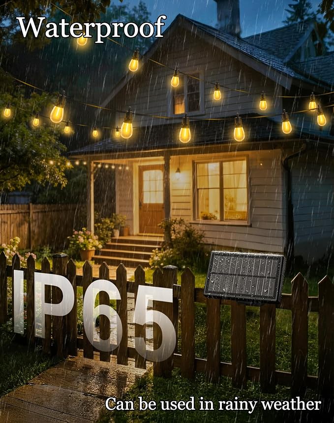 100ft-Solar-Powered-Lights-Outdoor-Waterproof-String Lights-Outside-Patio-Yard-Garden-Fence-Backyard-Deck-Porch-Balcony-Patios-Camping-Battery-Operated-LED-Fairy-Strip-Lighting-Hanging-Edison-Bulbs