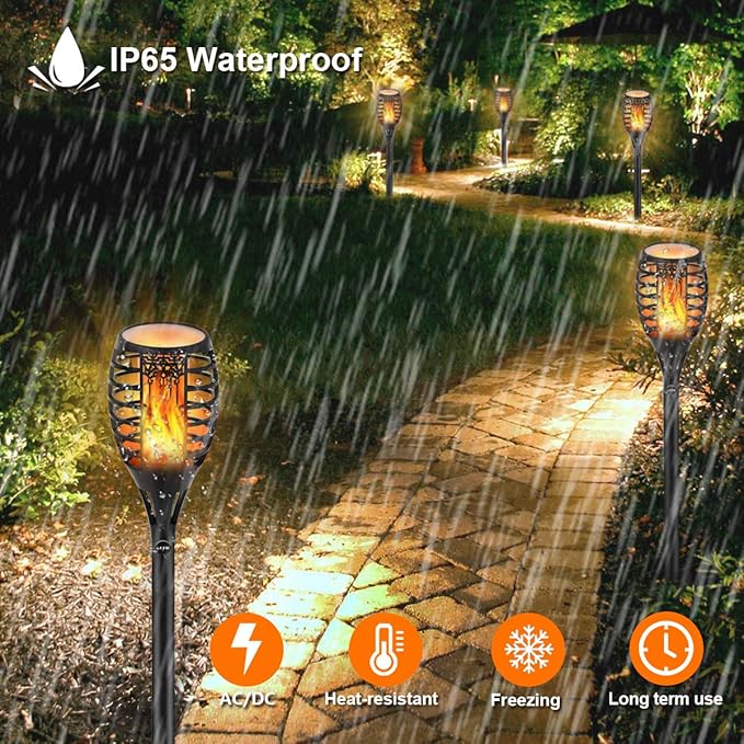LUYE Low Voltage Torch Landscape Lights Wired Flickering Flames Torches Pathway Lights 12V Outdoor Torch Lighting with Connector Waterproof Landscape Lighting for Christmas Yard Decoration (8Pack)