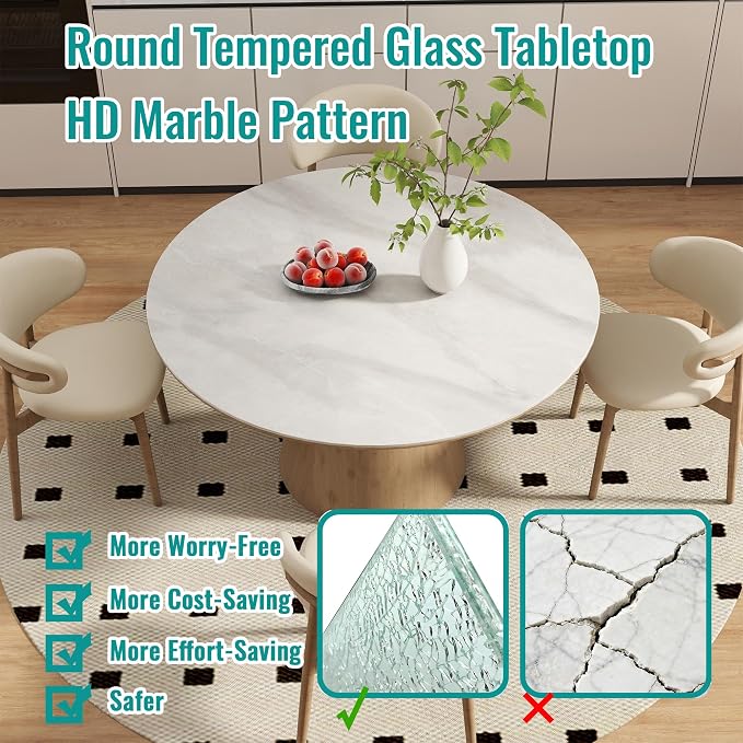 32“ Round Tempered Glass Table Top, Marble Glass Surface Protector Heat & Scratch Resistant Multipurpose for Dining, Coffee, Restaurant, Office and End Table (Grey Marble Pattern, 32 Inch)