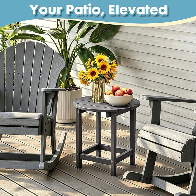Outdoor Side Table, Adirondack Round 17" Patio Table, Easy Maintenance & Weather Resistant, HDPE End Table for Backyard, Pool, Patio, Porch, Mix-Brown