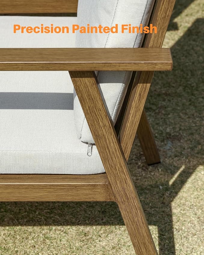7 Pieces Patio Dining Set with 6 Swivel Chairs, Never-Rust Aluminum Outdoor Dining Set, Patio Swivel Dining Set with Thick Cushions, Outdoor Furniture Set for Deck, Garden, Yard, Teak