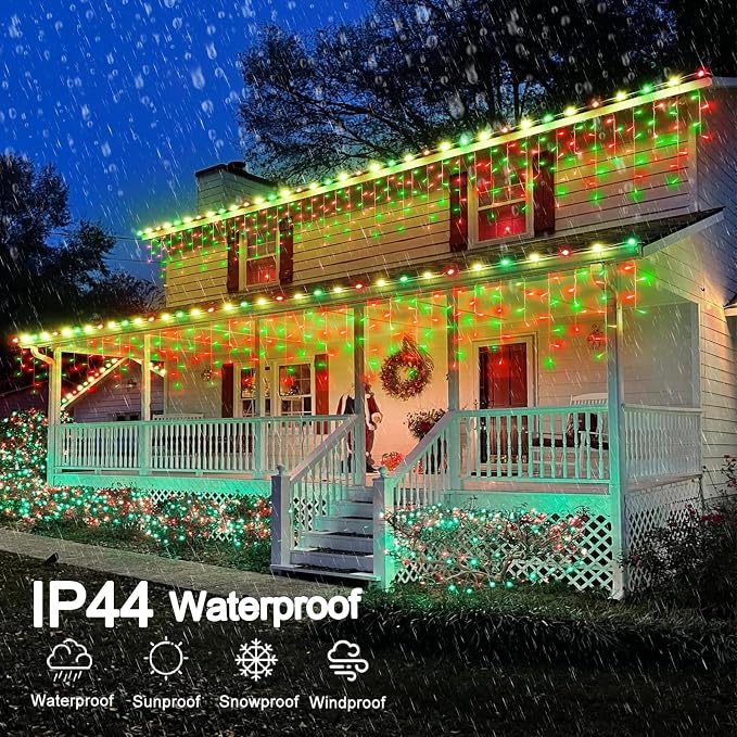 Red and Green Christmas Lights 33ft 400 LED Icicle Lights for Outside House | Connectable Twinkle String Lights with 8 Modes Timer Waterproof for Eaves Window Party Holiday Patio Yard Home Decorations