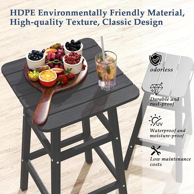 Bar Height Chairs Set of 2, HDPE Bar Height Outdoor Chairs, Weather Resistance Tall Adirondack Chairs Set of 2, Cafes, Swimming Areas, Patio, Garden and Kitchen Island, Black