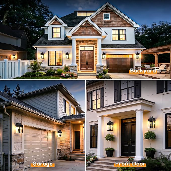 15.5'' Motion Sensor Outdoor Wall Light, Dusk to Dawn Outdoor Lighting | Large Black Modern Sconces Lantern Porch Lights, Exterior Lighting Fixtures with E12, Outside lights for House, 3 Modes