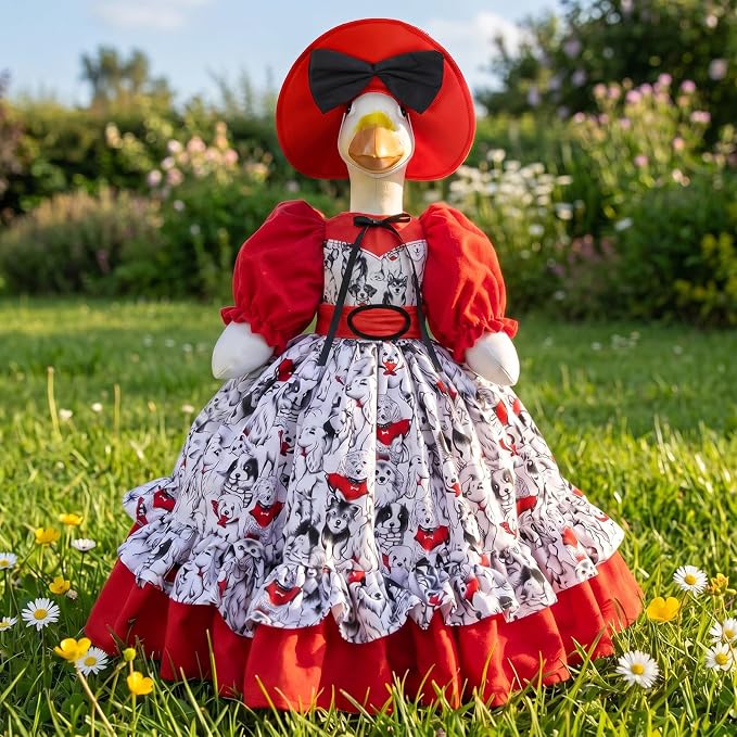 Suzile Porch Goose Outfit Dog Lover Goose Costume for 23" High Cement or Plastic Geese Clothes for Yard Lawn Outdoor Garden Patio Concrete Duck Statue Dresses Decorations