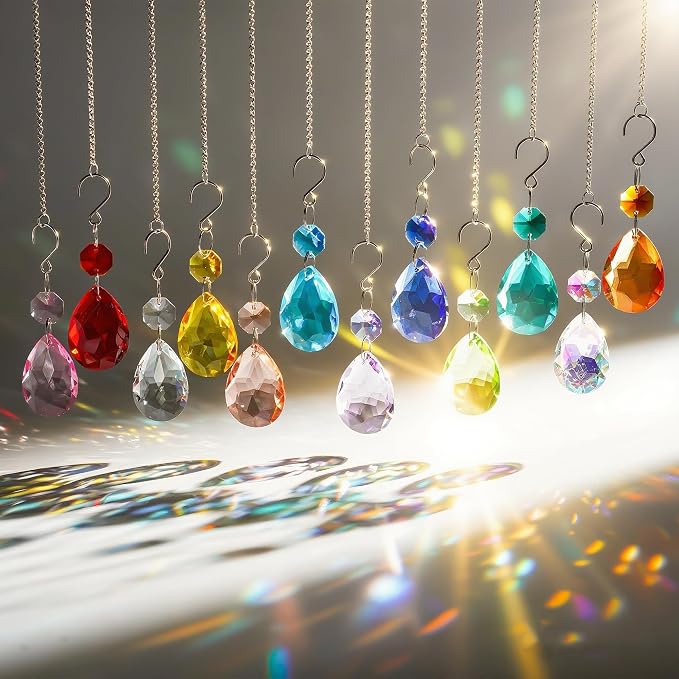 10 Pcs Blue Crystal Bauhinia Suncatcher Prisms Chandelier Window Decor | Blue Crystal Bauhinia Prisms Suncatcher Pendants 3 Inch Chandelier Beads Replacement Hanging for Window Garden Wedding Decor